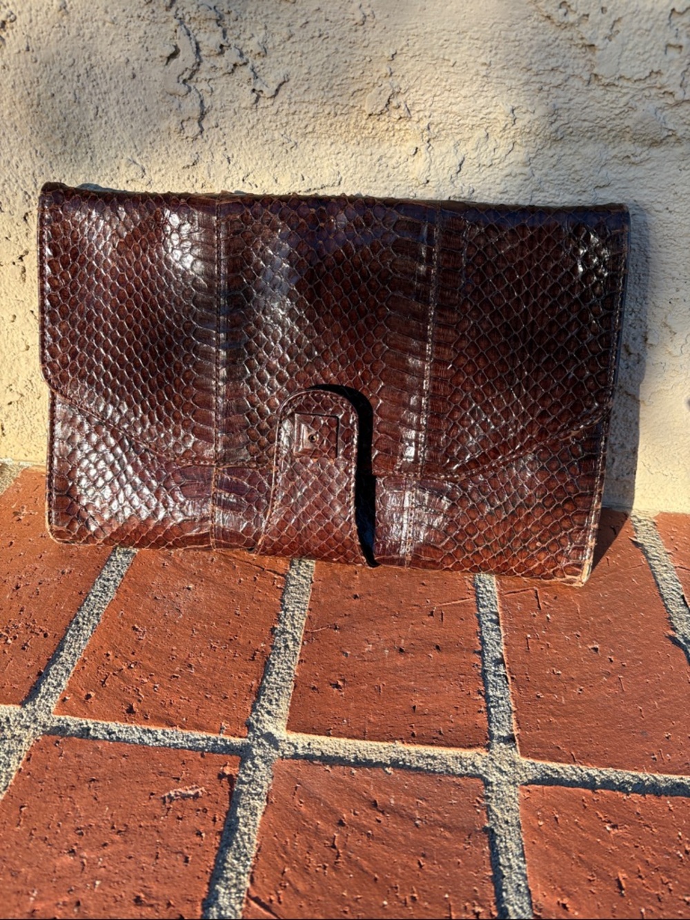 Brown Snakeskin Leather Shoulder Bag with Removable Strap